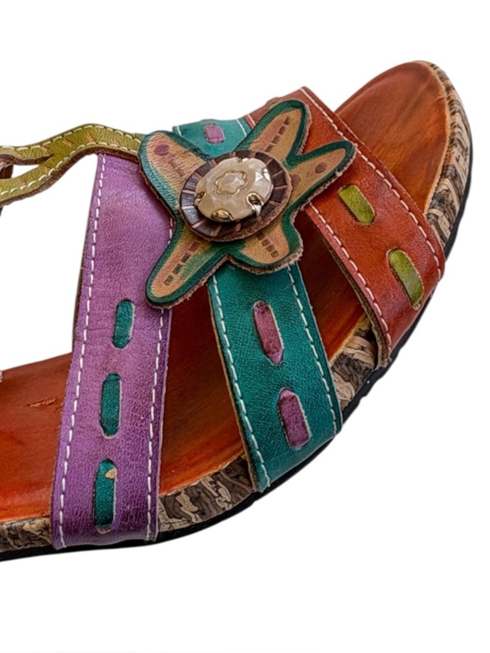 EUC Spring Step Leather Begonia Multi Color Heeled Sandals Size 9 - Picture 6 of 10